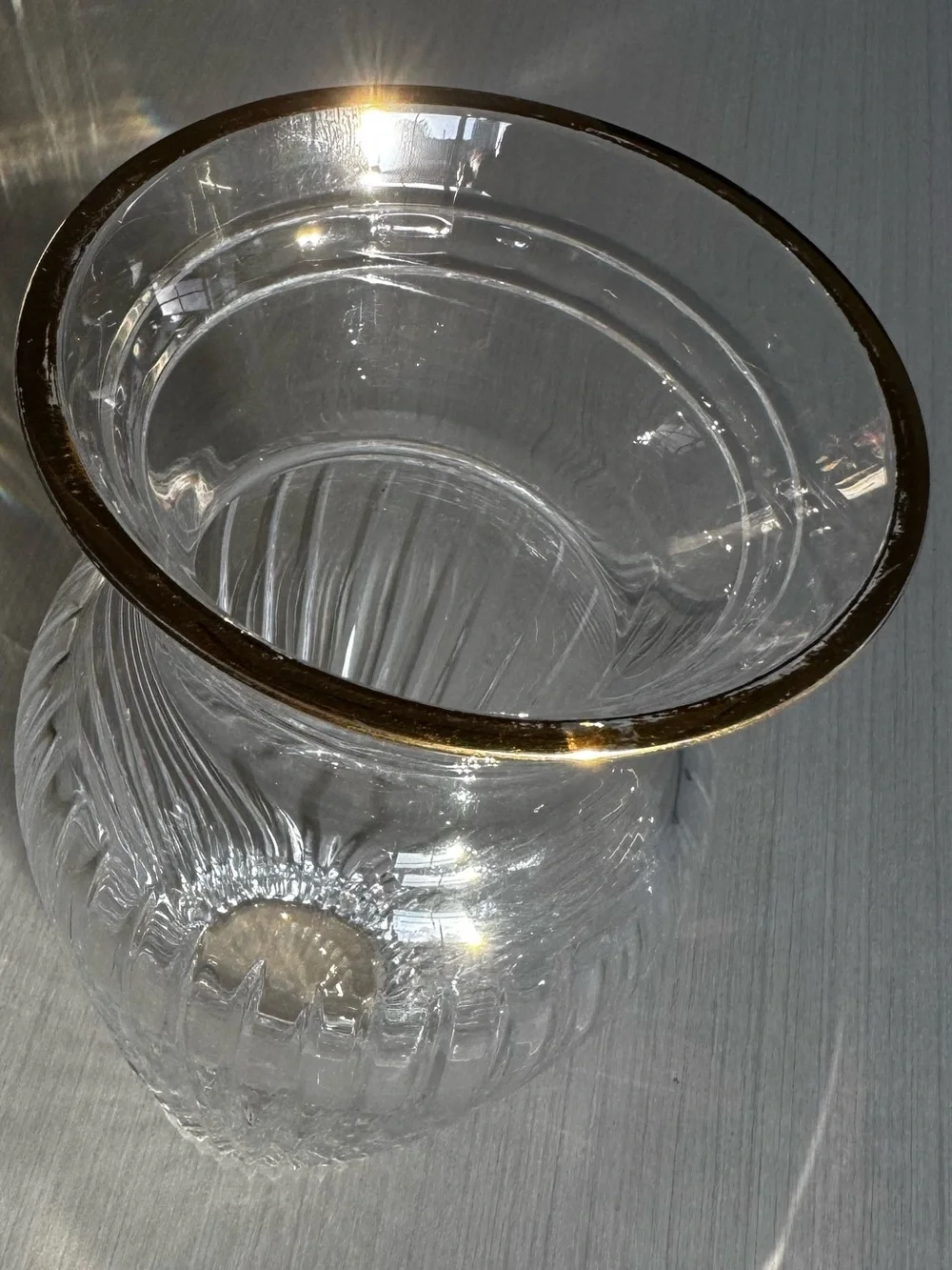 Marquis by Waterford Crystal Vase Gold Rim Optic Cut Flared Vintage